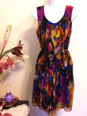 NWT SIMON CHANG Women's Unique Designed Ruffle Lined Summer Dress 12